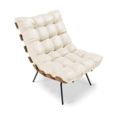 Imagem de Poltrona Costela material sintético Base Metálica Preto - D'Rossi Bege