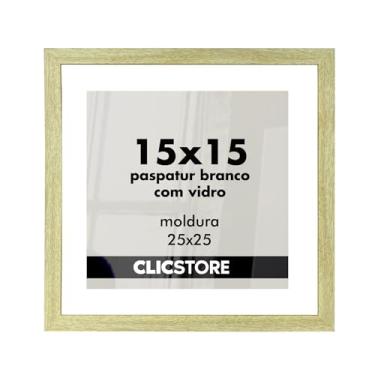 Imagem de Kit 3 Moldura Paspatur 15x15 Quadro Vidro Branco Porta Retrato Luxo Fotografia Parede Madeira Cabeceira Quarto Sala Cor: