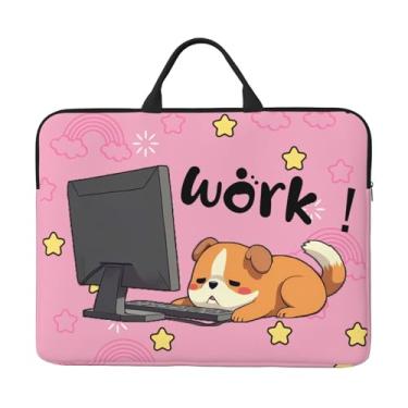 Imagem de Linda bolsa de laptop de cachorro para homens e mulheres, estampa dupla face, capa protetora de mão para computador para amigos amantes da família (cão de trabalho rosa)