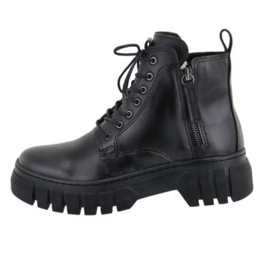 Imagem de Coturno Plataforma Tratorado Feminino Motoqueira Cano Curto Sola Borracha Fechamento Cadarço e Ziper Tamanho:37;Cor:Preto;Gênero:Feminino;Departamento BS:Esporte