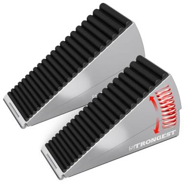 Imagem de Strongest Home Pacote com 2 rolhas de porta cromadas ajustáveis XL com mola – cunha resistente para portas grandes, grossas e pesadas, aderência de borracha antiderrapante, uso comercial, doméstico e