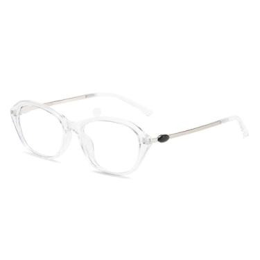 Imagem de Armação de óculos retrô masculina e feminina, armação de metal olho de gato, ultraleve, anti-luz azul, lente transparente, C