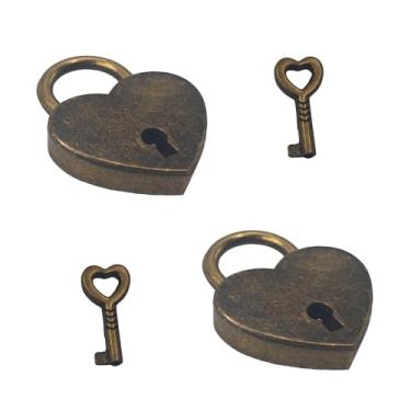 Imagem de bociloy 2 cadeados de bronze em forma de coração com chaves, mini cadeado de liga de zinco de 38 × 30 × 7 mm, pequenos cadeados decorativos de amor para caixa de joias, caixa de armazenamento de