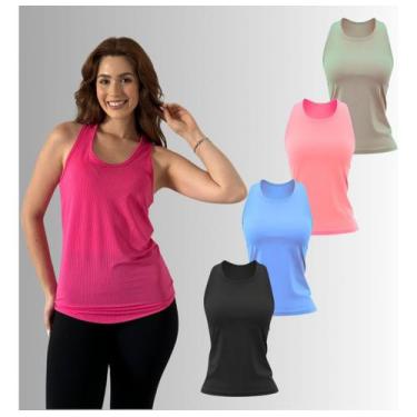 Imagem de Kit 4 Regata Dry Fit Treino Corrida Cavada Básica Uv Esporte - Labela 