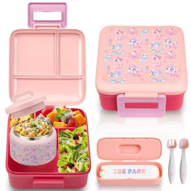 Imagem de PIQUEBAR Lancheira Bento para crianças com recipiente térmico à prova de vazamento de 227 g com 3 compartimentos para sopa, pote térmico de comida quente para crianças, meninas, meninos para escola