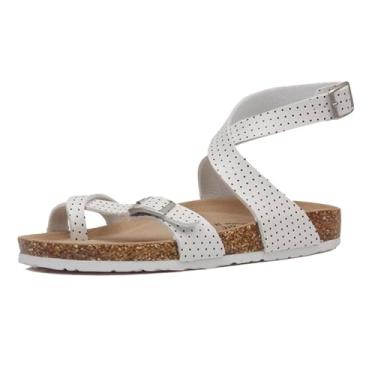 Imagem de Sandálias Cortiça Homem, Sandálias Rasteiras Para Homem Com Fivela De Metal Ajustável E Tira Cruzada Para Correção De Joanete, Chinelos Modernos Com Biqueira Aberta Fascite Plantar(White and black,39 EU)