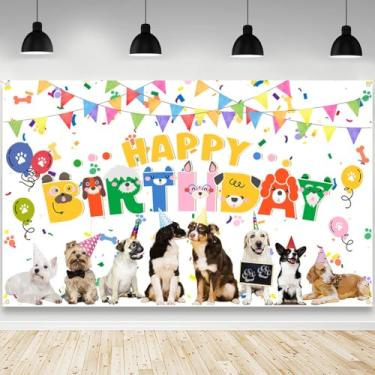 Imagem de AIBIIN Faixa de decoração de aniversário de cachorro, cenário de fotografia com tema de cachorro, decoração de festa de aniversário, faixa de patrulha canina, pano de fundo 179,8 x 110 cm