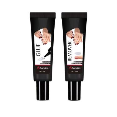 Imagem de Cola para unhas CurvLife Quick Drying 10g com removedor de 10mL Pressi