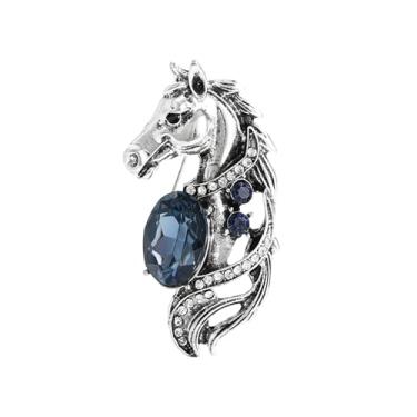 Imagem de Broche de cavalo de strass antigo para mulheres homens azul marrom oval cristal pônei broches lapela art deco vintage zodíaco ano de nascimento acessórios de vestido Natal aniversário corrida joias