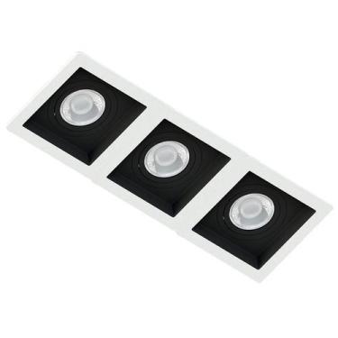 Imagem de Spot Triplo Embutir Quadrado Recuado Branco Fundo Preto Mini Dicróica 