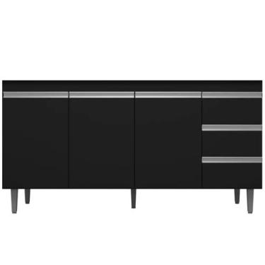 Imagem de Gabinete Balcão Lena 1.50m 3 Portas 3 Gavetas C/ Tampo Cozinha Preto -