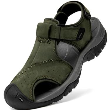 Imagem de Boveshorn Sandálias esportivas masculinas de couro com bico fechado, trilhas, atividades ao ar livre, praia, trilha, pesca, água, leve, confortável, à prova d'água, B - verde militar, 44