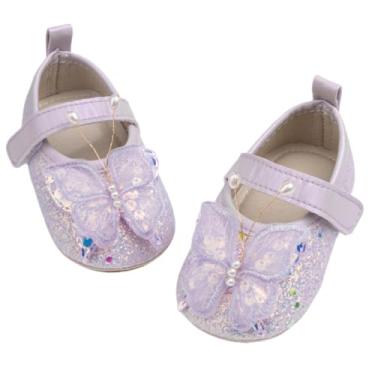 Imagem de Bellocasa Baby Mary Jane Sapatilhas para meninas com laço de algodão sola antiderrapante primeiro andador vestido princesa berço sapatos de casamento, D01/Roxo, 12-18 Months Toddler