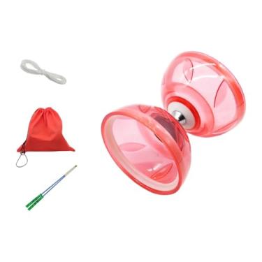 Imagem de MERIGLARE Conjunto de Diabolo Chinês com Rolamento Triplo Resistente Clássico Divertido Presentes Acessórios Ioiô Chinês para Crianças Adultos Iniciantes Jardim, Vermelho