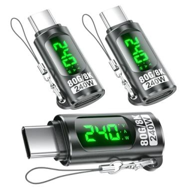Imagem de Testador de medidor de energia adaptador USB C de 240 W (pacote com 3) – Display digital de LED de tensão e corrente, conector de extensão macho para fêmea tipo C para 1 telefone 15/16, MacBook, iPad