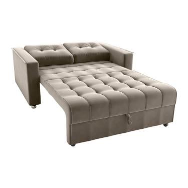 Imagem de Sofá Cama Reclinável 2 Lugares Com Almofadas 140 Lag Drika Matrix Veludo Capuccino