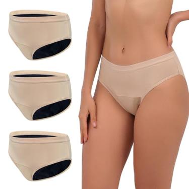 Imagem de KARSWATT Calcinha feminina para incontinência superabsorvente, à prova de vazamento, à prova de vazamento, pacote com 3 (120 g) (Médio, 3 Bege)