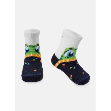 Imagem de Meia Soquete Puket Bebê Menino Dino Branco 15 a 18, Branco, 15 A 18