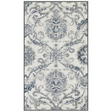 Imagem de Maples Rugs Tapetes de área de damasco florescendo – Feito nos EUA – Lavável, Tapete antiderrapante para entrada, hall de entrada, cozinha e banheiro, 4,7 x 6,8 m, cinza/azul
