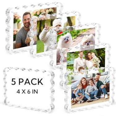 Imagem de VZZNN Pacote com 5 porta-retratos de acrílico, ímã horizontal, dupla face, 10 x 15 cm, molduras magnéticas recortadas, 10 + 10 mm de espessura, transparente, sem moldura, para mesa