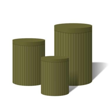 Imagem de Trio Capas Para Cilindro Versátil Ripados Verde Musgo  C/ Elástico - F