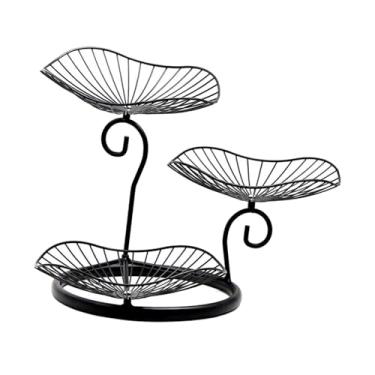 Imagem de Generic Cesta de frutas de arame, fruteira de arame, bandeja de frutas estilosa, decoração multiuso, armazenamento de pão para lanche, pão de banana, Preto