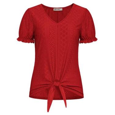 Imagem de Blusa Grace Karin Dressy Twist Knot de manga curta vermelha S feminina