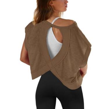 Imagem de Blusa de treino SENSERISE de manga curta com costas abertas para mulhe