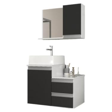 Imagem de Conjunto de Armário e Armário de Casa de Banho de 60 cm - Resistente à humidade, ideal para espaços compactos, perfeito para organizar toalhas e produtos de higiene pessoal (Branco/Preto)