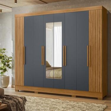 Imagem de Guarda Roupa de Casal com Espelho 236x212cm Diplomata Moval Cor:Freijó/Cinza