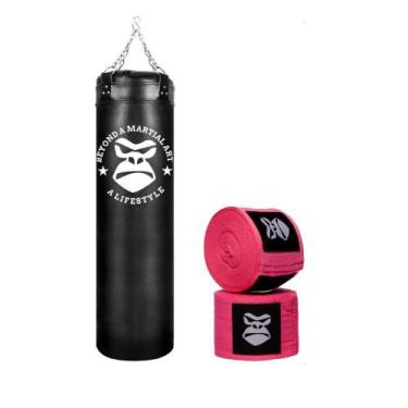 Imagem de Saco De Pancada Profissional Treino Boxe 120 Cm Bandagem Elástica 3 Me