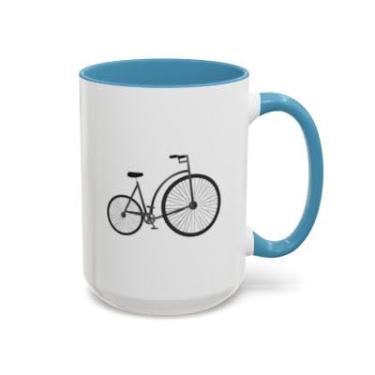 Imagem de Caneca de café de bicicleta – Copo de cerâmica com detalhe de bicicleta vintage – Presente divertido para ciclistas e amantes de café - Ideia de presente de aniversário e Natal (azul claro, 425 g)