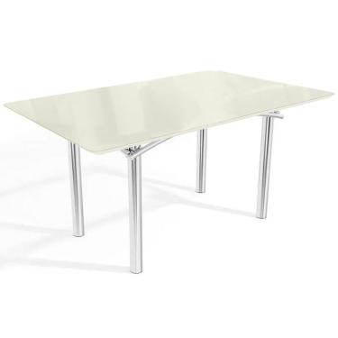 Imagem de Mesa De Sala Jantar Elba Tampo Madeirado C/ Vidro 160cm Cromada/off White - Kappesberg