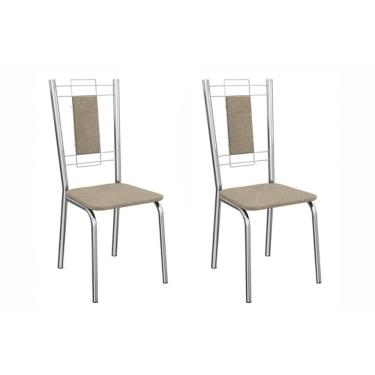 Imagem de Cadeira Sala De Jantar Florença 2c005cr Aço Kit 2 Un Cromado/linho Bege Fendi - Kappesberg