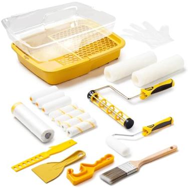 Imagem de Voomey Kit de rolo de pintura profissional 22 peças, rolo de pintura atualizado de 22 polegadas com efeito de super cobertura, pincel de pintura e rolo de pintura pequeno, bandeja de rolo de tinta