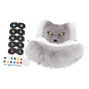 Imagem de oshhni Máscara de falsa e cauda, ​​acessório de cosplay realista para baile de máscaras e festivais, Cinza