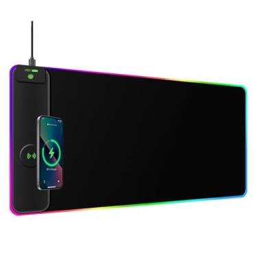 Imagem de Mouse pad RGB magnético sem fio, 80 cm x 29 cm, grande tapete de mesa para jogos de LED, 24 efeitos de luz, base de borracha antiderrapante, superfície ultra suave à prova d'água