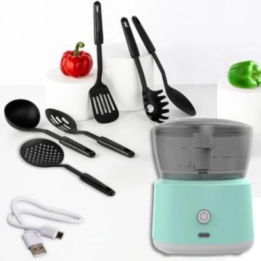 Imagem de KIT COZINHA PRÁTICA: PROCESSADOR PORTÁTIL USB 250ML + 06 UTENSÍLIOS PRETO — COMPACTO, RECARREGÁVEL, IDEAL PARA TEMPEROS, VIAGENS E MARMITAS