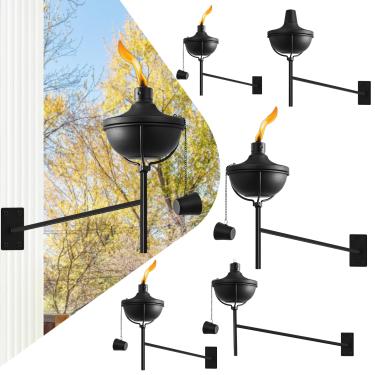 Imagem de ZSZMFH 6 peças de tochas de citronela montadas na parede, tochas de jardim de 666 g para uso externo, lanterna de luz de chama recarregável, tocha de metal ao ar livre para quintal, pátio, deck, jardim, festa, paisagem