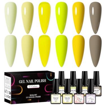 Imagem de Four Lily Conjunto de esmalte de gel amarelo para esmalte de gel nude manteiga amarelo pálido kit de esmalte de gel UV/LED para salão de beleza e arte de unhas, faça você mesmo em casa, 6 cores