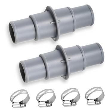 Imagem de Conector adaptador de mangueira de piscina, adaptador de mangueira de vácuo de piscina com braçadeiras - serve para aspiradores de piscina, limpadores, mangueiras de bomba de filtro (cinza-2 peças)