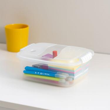 Imagem de Caixa Organizadora Plástica Baixa Transparente Multiuso Empilhável Ideal para Armários Gavetas ou Prateleiras