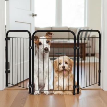 Imagem de Cercado Grade Cercadinho Portátil Dobrável 3 5 7 Módulos Modular Proteção Pets Filhotes Cachorro Gato Coelho Animais 50 cm Altura (Preto, 3 Módulos)