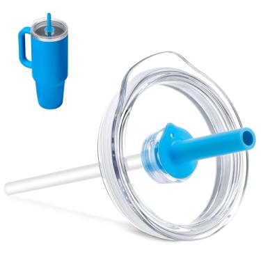 Imagem de Bluwing Tampa de copo de substituição para Hydro Flask 32 copos de viagem de 1,134 g, tampa de copo de pressão com canudo para Hydro Flask 907.2 g 1,134.0 g copos em toda a volta (azul)