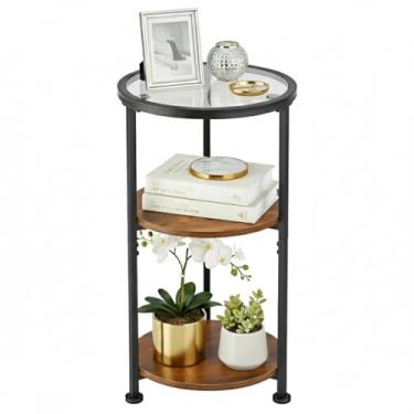 Imagem de ZEXVIDA Mesa lateral de vidro, pequena mesa lateral redonda de vidro temperado com prateleiras de armazenamento de 3 camadas para espaços pequenos, mesa de canto redonda de vidro moderna para sala de