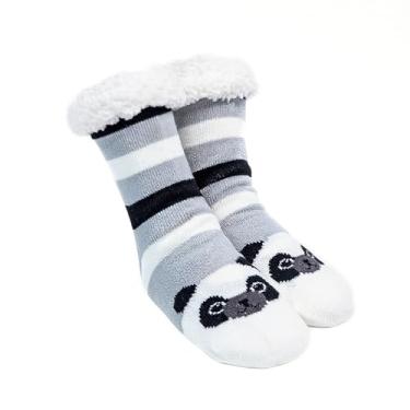 Imagem de Gealaek Meias femininas de inverno, grossas, felpudas, quentes, aconchegantes, macias, forradas com lã de ovelha, antiderrapante, com pegas, Guaxinim cinza, 6-10