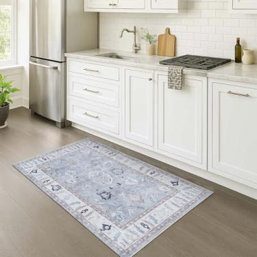 Imagem de Fame Rugs Tapete cinza moderno Oushak 2x3, capacho vintage turco colorido oriental inspirado em antiguidades lavável tapete de área pequena, sala de estar de luxo quarto (bege, 5 x 7 cm)