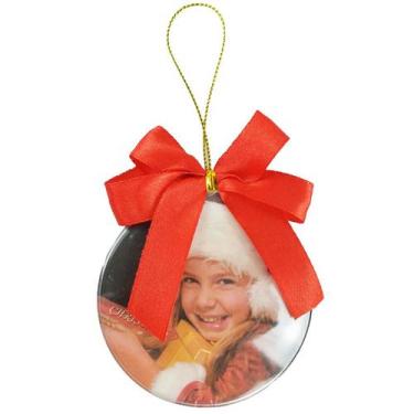 Imagem de Bola de Natal porta-retrato incolor com laço de cetim para personaliza