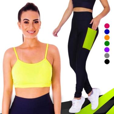 Imagem de Conjunto Top fitness ALÇA FINA bojo Feminino + CALÇA leg LEGGING BOLSO