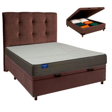 Imagem de Cama Box Bau + Colchão Casal D33 Orthotech Inducol + Cabeceira Estofada